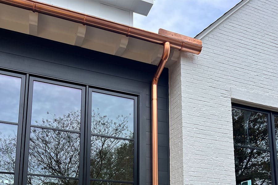 Copper gutter installation service completed