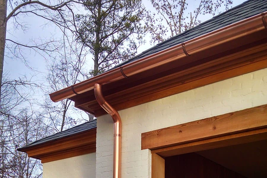 Completed copper gutter installation