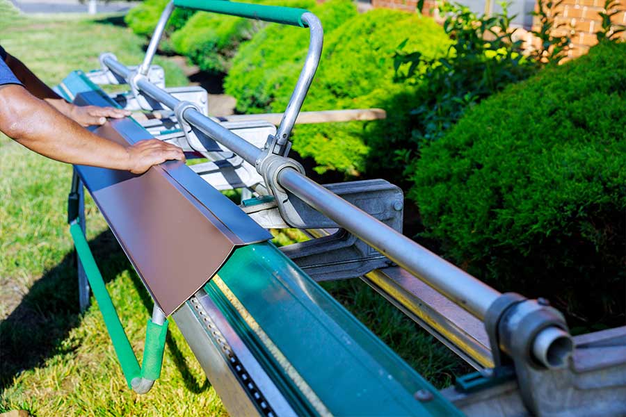 Commercial gutter installation in progress